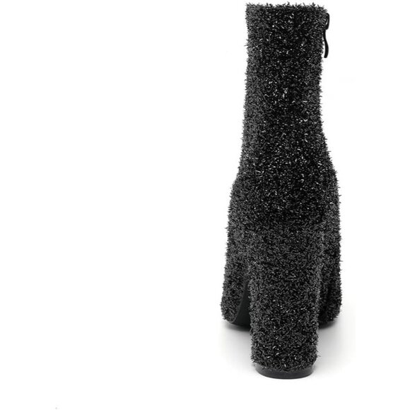 Amoji Ankle Boot Women Size (7.5-9) Black Sequin Pointed Toe With Zipper - Picture 3 of 8